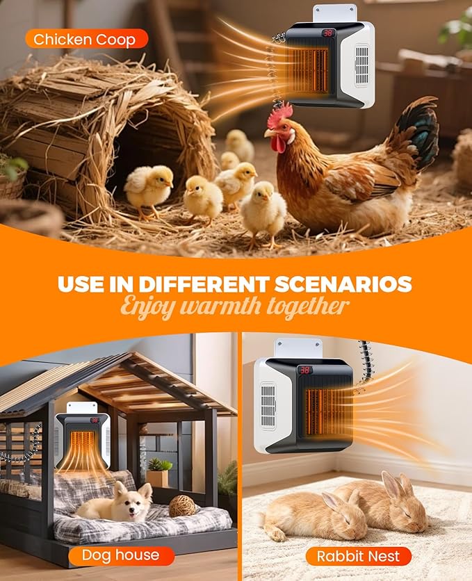 Dog House Heater With Thermostat,Pet Heater With Safe Overheat Protection And 6FT Anti Chew Cord,2 Heating Mode (600/300W) Pet Warmer Suitable For Dogs Chicken Coops Rabbits