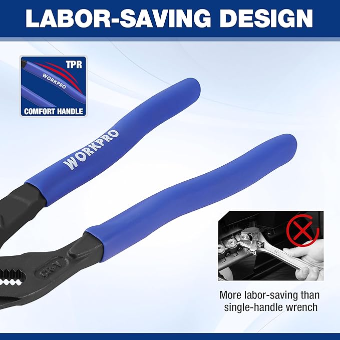 WORKPRO Pliers Wrench Set, 7 & 10-Inch CR-V Construction Wrench Pliers, Adjustable Parallel Smooth Jaw Pliers, Black Finish, Groove Lock Mechanism