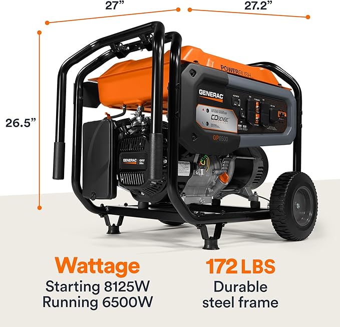 Generac 8,125 Starting Watt Portable Gas Generator - Home Backup or RV Ready - Heavy Duty Frame - Quiet, Long Runtime, Emergency Power- 49-State Compliant