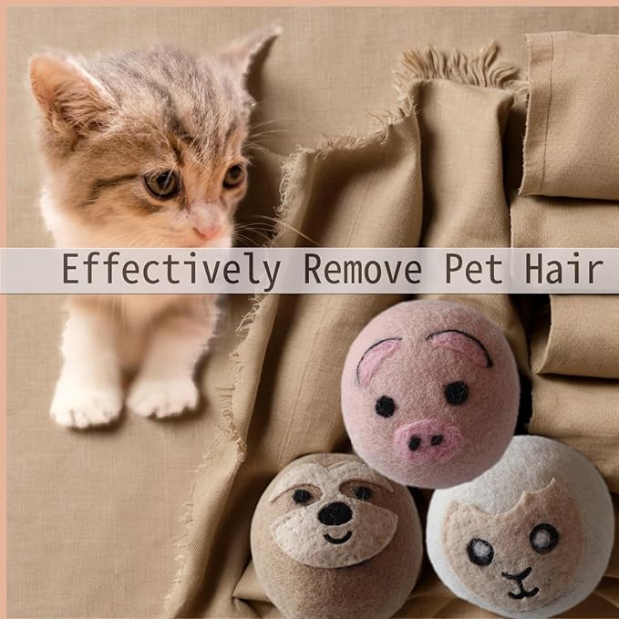 Wool Dryer Balls, Cute Pattern Drying Balls for Laundry, Anti Static, Saving Drying Time&Reducing Clothing Wrinkles, Dryer Balls Laundry Reusable - 6 Pack