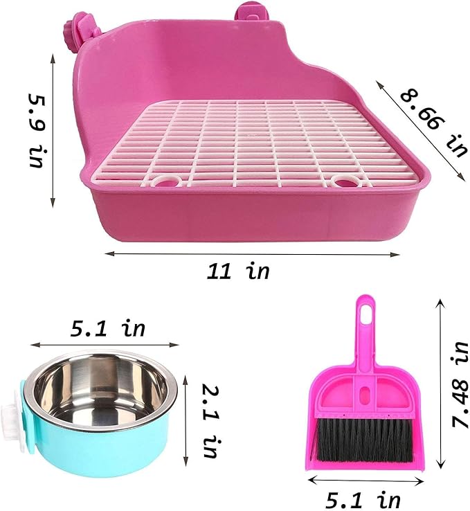 Kathson Rabbit Litter Box - Bunny Corner Litter Pan, Pet Toilet Potty Trainer Bedding Box, Detachable Hanging Pet Cage Bowl for Rabbit, Bunny, Guinea Pig, Ferrets, Chinchilla - Medium