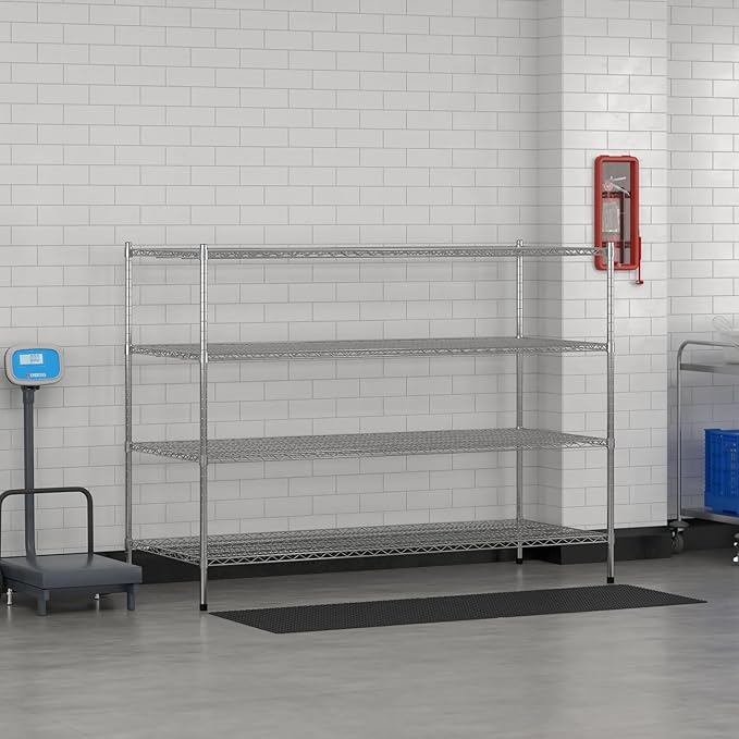 Commercial NSF Listed Chrome Stationary Wire Shelving Kit 30" x 72" x 54", with 4 Shelves Perfect for Warehouse, Walk-in Refrigerator, Freezer, Grocery Store, Restaurant, Dishroom