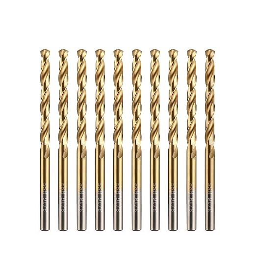 amoolo 3/16" Titanium Drill Bits (10pcs), Premium 4341 HSS Metal Drill Bits for Wood, Metal, Steel, Plastic, Aluminum Alloy