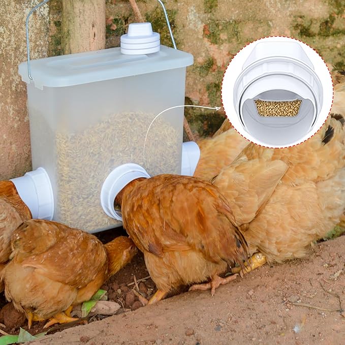 DIY Chicken Feeder Ports Rain Proof Gravity Feed Kits for Buckets, Bins, Troughs and More, 8 Ports