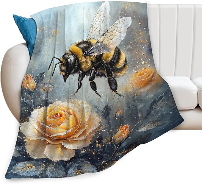 Bee Blanket Gifts for Girls Boys Flower Throw Cozy Plush Fleece Flannel Lightweight Fuzzy Party Blankets for Women Men 50"X40"