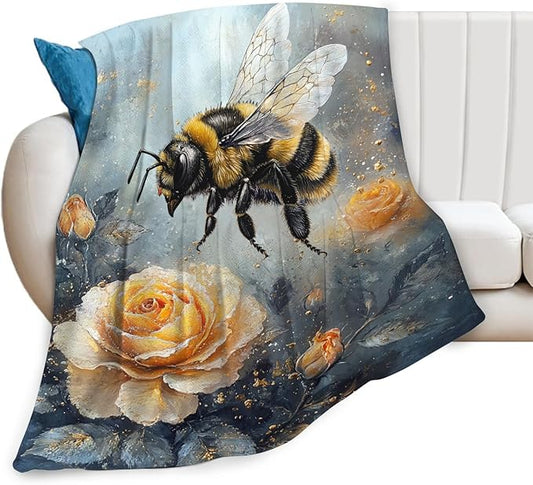 Bee Blanket Gifts for Girls Boys Flower Throw Cozy Plush Fleece Flannel Lightweight Fuzzy Party Blankets for Women Men 50"X40"