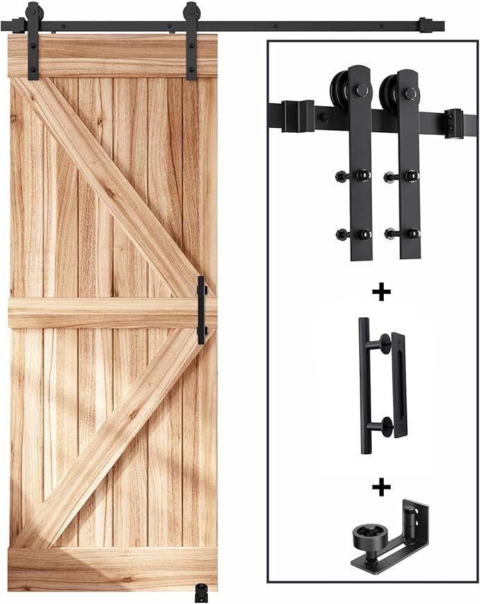 EaseLife 5 FT Sliding Barn Door Track and Handle Hardware Kit, Straight Pulley,Slide Smoothly Quietly,Easy Install (5FT Track Kit for 24"~30" Wide Single Door)