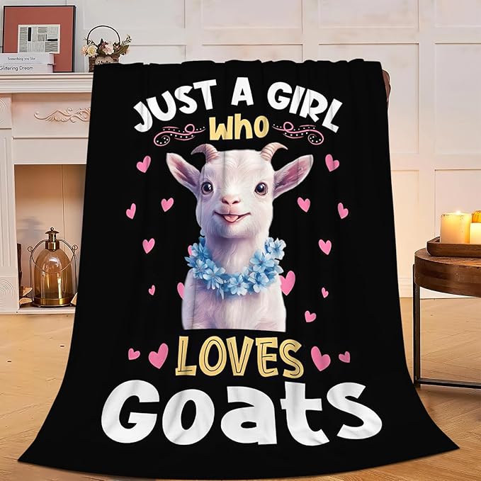 Goat Blanket Just A Girl Who Loves Goats Throw Blanket Soft Warm Cozy Fuzzy Plush Gifts for Girls Women Lightweight Fleece Flannel Stuff for Kids Adults 60"X50"