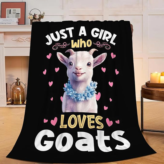 Goat Blanket Just A Girl Who Loves Goats Throw Blanket Soft Warm Cozy Fuzzy Plush Gifts for Girls Women Lightweight Fleece Flannel Stuff for Kids Adults 60"X50"
