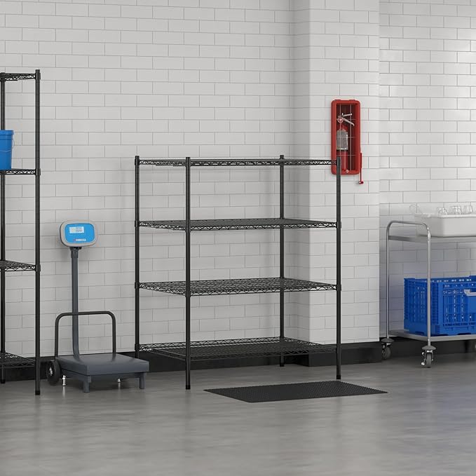 Commercial NSF Listed Black Epoxy Stationary Wire Shelving Kit 30" x 42" x 54", with 4 Shelves Perfect for Warehouse, Walk-in Refrigerator, Freezer, Grocery Store, Restaurant, Dishroom