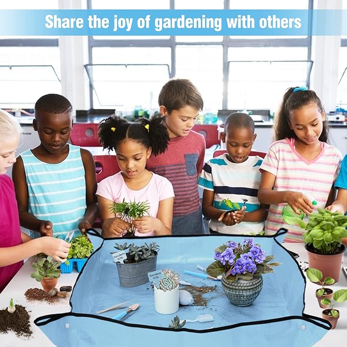 20 pcs Succulent Tool Set - 39.4" Indoor Plant Repotting Mat and 19 Pcs Mini Succulent Hand Tools, Garden Flower Plants Transplanting Supplies for Women Holiday Gardening Gifts Outdoor, Blue