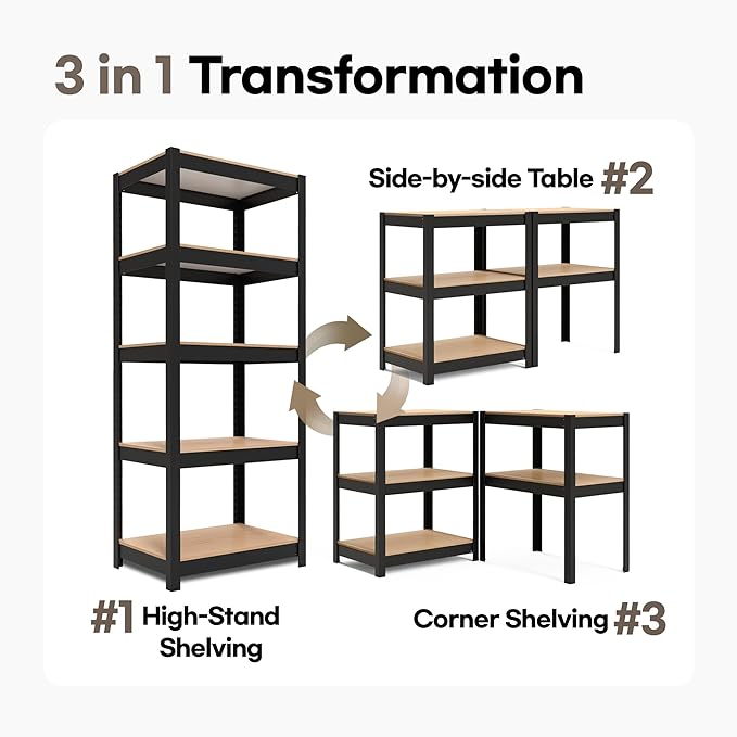 HOMEDANT House 5 Tier Laminated Metal Shelving Unit Adjustable Storage Utility Rack Heavy Duty Shelves Organization Multipurpose Shelf Kitchen Garage Pantry Closet (1, (S) 24.4" W, Black)