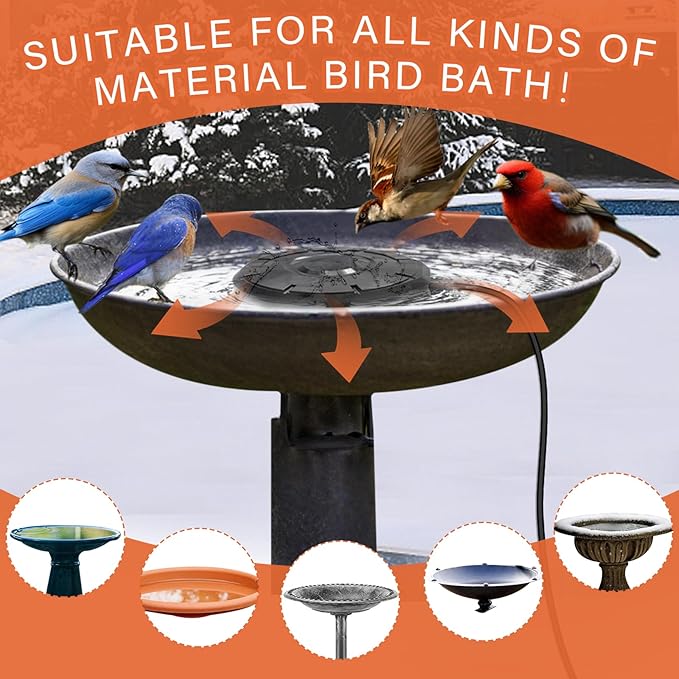 Bird Bath Heater,Birdbaths De-Icer,Birdbath Water Heater Deicer with Thermostatically Controlled,Heated Bird Bath Deicer Suitable for Birdbath Farm Livestock Drinking Outdoors in Winter,Black
