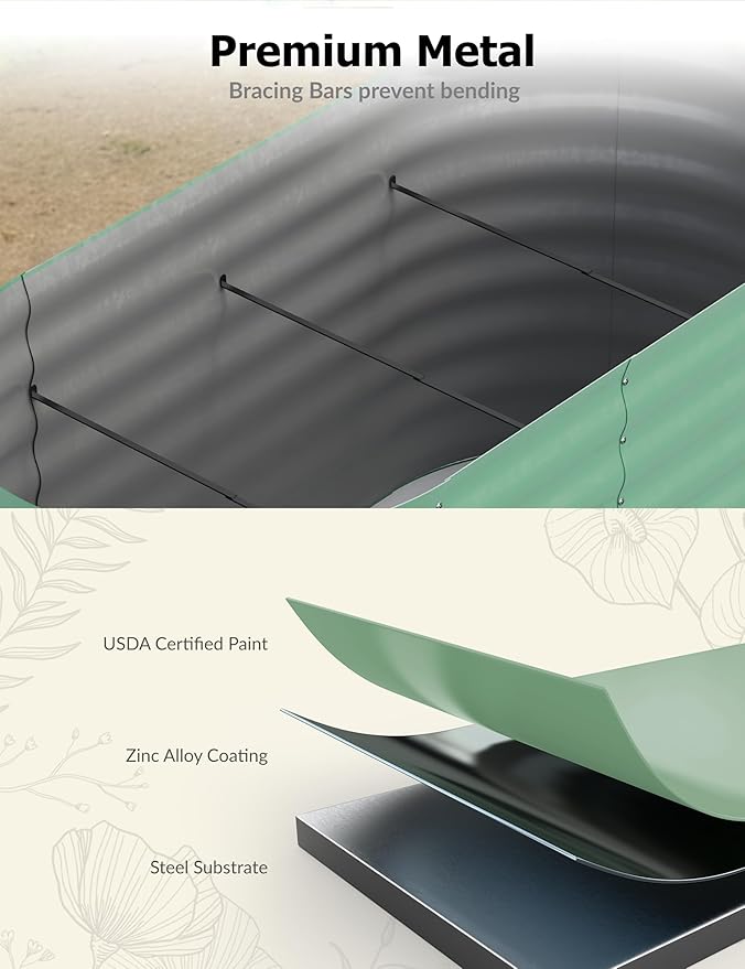 GarveeLife 6x3x2 ft Galvanized Raised Garden Bed - 24“ Tall Metal Planter Box for Vegetables, Flowers, Herbs, Rust-Resistant Outdoor Garden Box, Easy Assembly Raised Beds for Gardening, Green