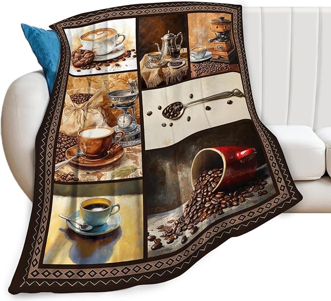 Coffee Blanket, Coffee Throw Blanket, Cup Cafe Gifts Blankets Stuff Fleece Flannel Plush for Girls Women Men Boys Lovers Adults Soft Bedding Gift for Sofa Bed Office Home Decor 60"x50"