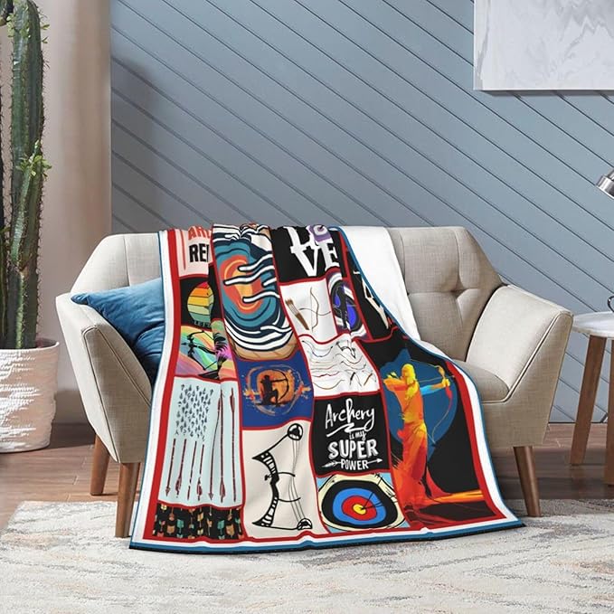 Archery Throw Blanket Sports Blankets Fleece Plush Flannel Super Soft Cozy Warm Lightweight Archery Sports Decor Gifts for Boys Girls Kids Adults Men Women 50" x 60"