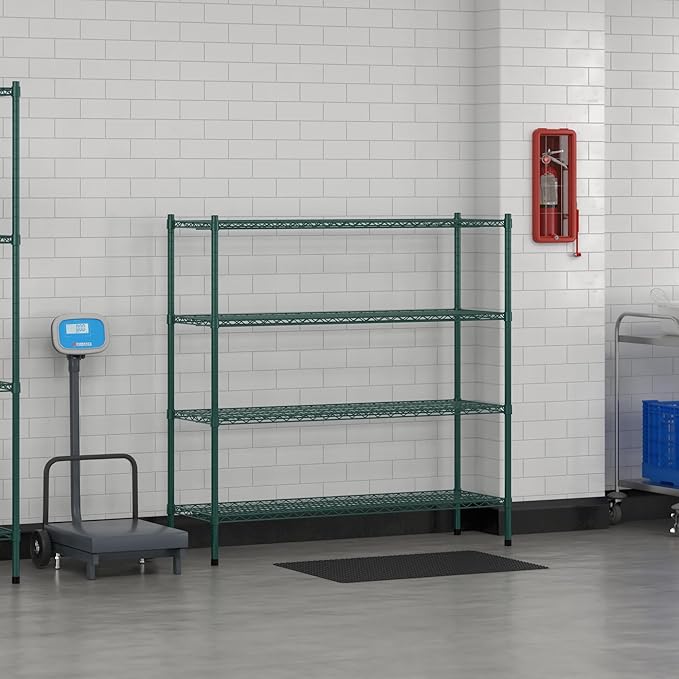Commercial NSF Listed Green Epoxy Stationary Wire Shelving Kit 18" x 54" x 54", with 4 Shelves Perfect for Warehouse, Walk-in Refrigerator, Freezer, Grocery Store, Restaurant, Dishroom