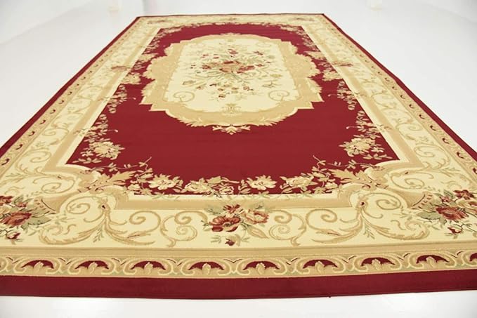 Unique Loom Versailles Collection Traditional Classic Floral Motif Area Rug (10' 6 x 16' 5 Rectangular, Burgundy/ Ivory)
