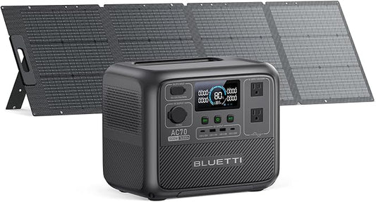 BLUETTI AC70 Solar Generator with 200W Solar Panel (Ships Separately), 768Wh Portable Power Station with 2 1000W (Power Lifting 2000W) AC Outlets, 0-80% in 45 Min, LFP Backup Power for Camping, Travel