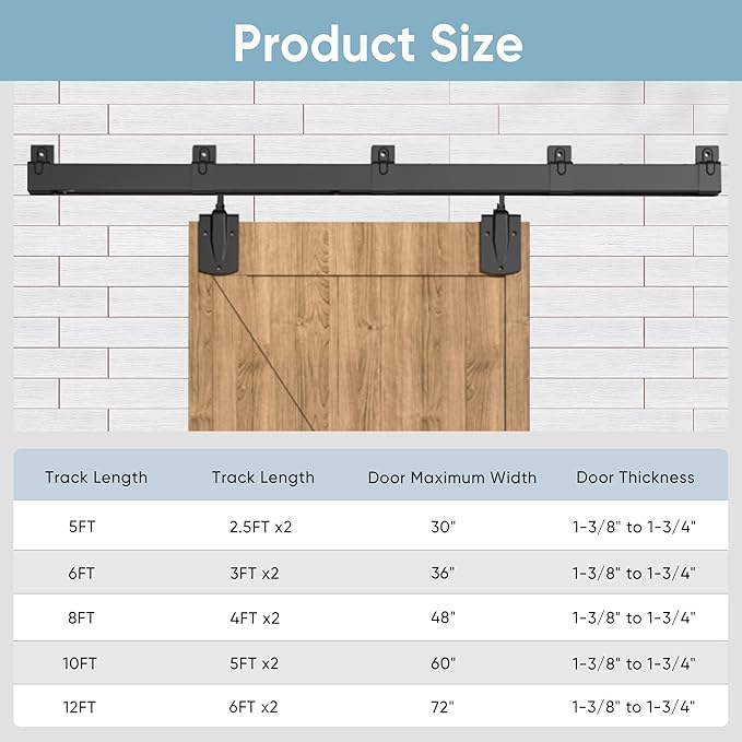 5FT Heavy Duty Exterior Box Rail Sliding Barn Door Hardware Kit, Black, 450 lbs Capacity