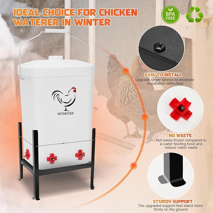 3 Gallon Heated Chicken Waterer for Winter Automatic Chicken Water Heater,Adsjustable Height Anti-Freezing Poultry Watering System，White 9 in x 7.1 inch x 13.7in
