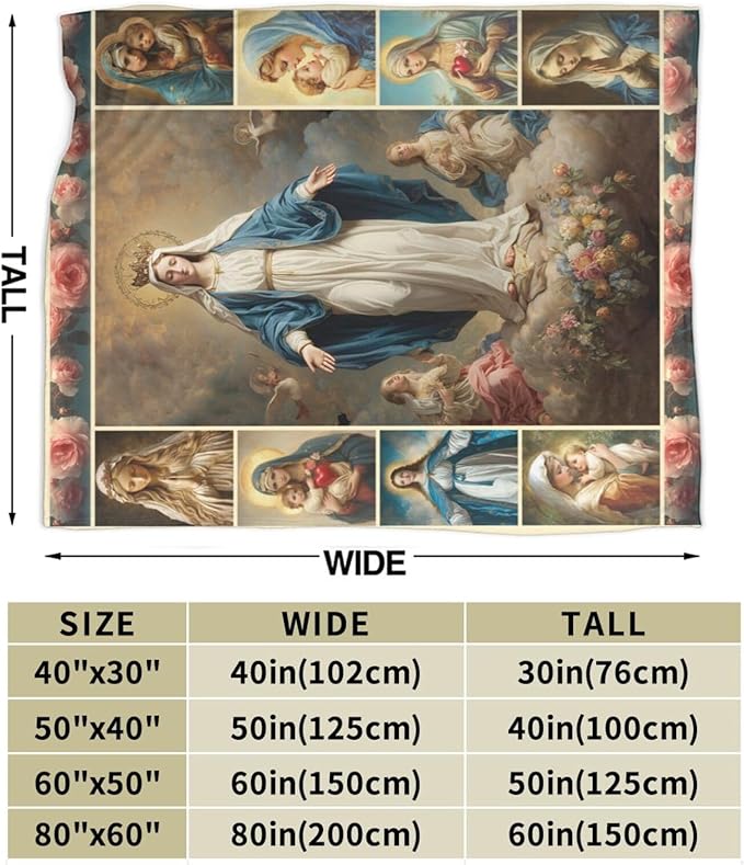 Virgin Mary Throw Blanket Catholic Religious Mexican Mother Mary Flannel Blankets Mother of God Player Fuzzy Plush Super Soft Cozy Warm Decor Gifts for Boys Girls Kids Adults Men Women 60" x 80"