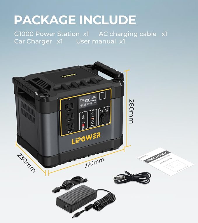 Lipower Solar Generator, 1075Wh Power Station 3 * 1200W AC Outlets(2000W peak), 60W USB-C Output, Generator for Camping, CPAP, Home Backup