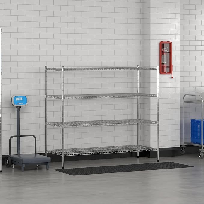 Commercial NSF Listed Chrome Stationary Wire Shelving Kit 24" x 60" x 54", with 4 Shelves Perfect for Warehouse, Walk-in Refrigerator, Freezer, Grocery Store, Restaurant, Dishroom