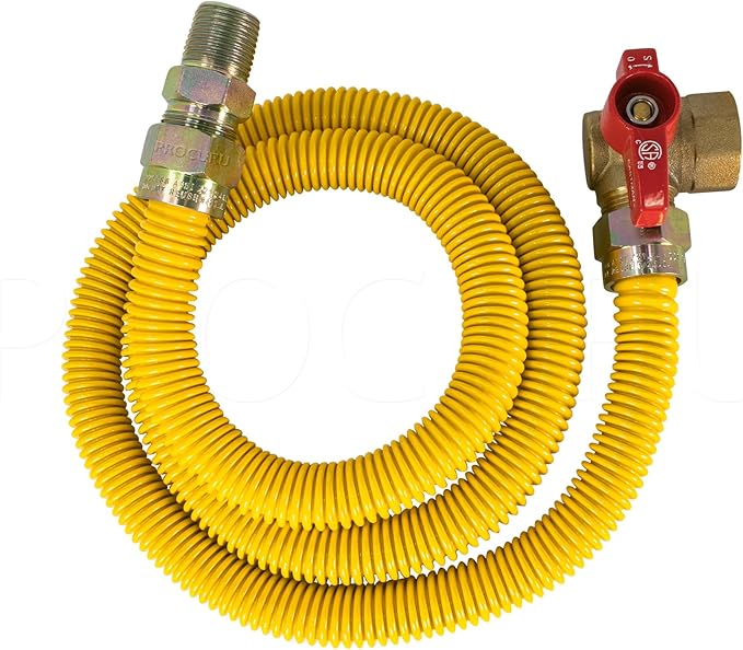 [10-Pack] PROCURU Wholesale 1/2" OD x 60" (5Ft) x 1/2"MIP x 1/2" Angle Valve, Flexible Gas Connector, Yellow-Coated Stainless Steel Tubing for Dryer, Grill, Water Heater (Red-6G1260-AV-10P)