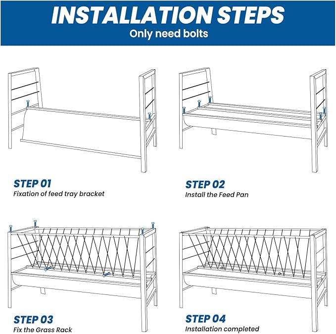 5 Ft Long Goat Hay Feeder, 88 Gallon Feeding Tray for Livestock Feeder, 2 in 1 Hay Feeder for Goats, Feeding Goats, Sheep and Ponies, for Farms, Sheep Sheds (Galvanized)
