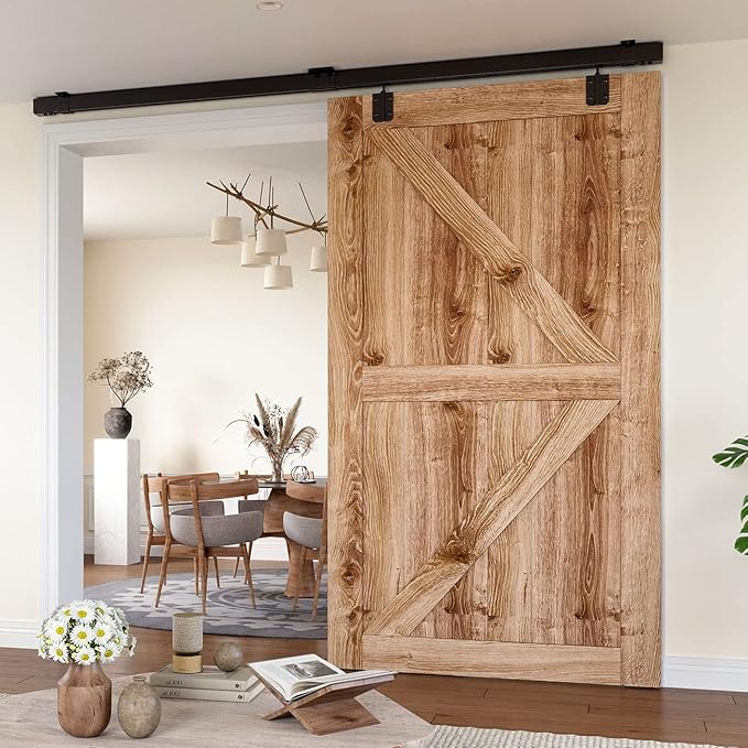 12FT Box Rail Hardware Heavy Duty Steel Sliding Barn Door Track, Ceiling Mount Kit, Fit Indoor and Exterior Door, Smoothly and Quietly Easy to Install Single Door Hardware