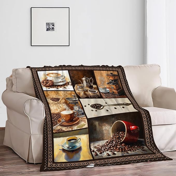 Coffee Blanket, Coffee Throw Blanket, Cup Cafe Gifts Blankets Stuff Fleece Flannel Plush for Girls Women Men Boys Lovers Adults Soft Bedding Gift for Sofa Bed Office Home Decor 40"X50"