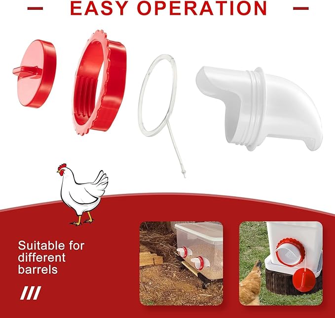 Chicken Feeder Port Kit –8 Pack Automatic Poultry Feeder Cups for Buckets & Bins, No Waste Rainproof DIY Chicken Feeders for Hens, Ducks & Other Poultry