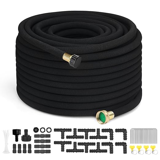 100 FT Soaker Hose 1/2" Heavy Duty Garden Hose to Save 70% Water Drip Irrigation Kit for Lawn/Yard Landscaping Beds (100FT)