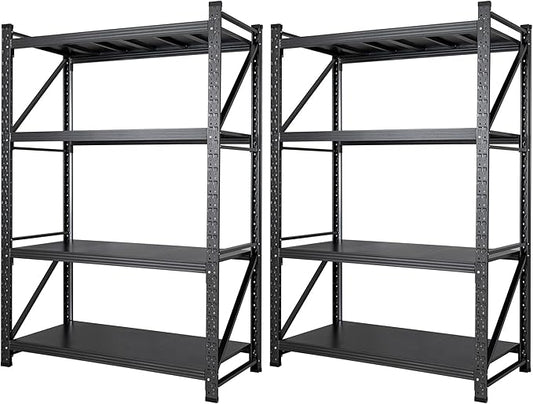 Set of 2 Storage Shelves, 48” Wide Heavy Duty Garage Shelving Units, 4 Tiers Rack Shelf, 24” Deep Steel Industrial Shelving, 3000LBS Adjustable Standing Shelf for Warehouse / Shop 48"W x 24"D x 70"H