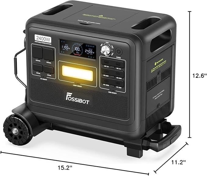 FOSSiBOT Portable Power Station F2400 with Hand Truck, 2048Wh LiFePO4 Battery Backup, 6 x 2400W AC Outlets, 2 DC Ports/6 USB Ports Solar Generator for Outdoor Camping, Home Use, RV, Emergency