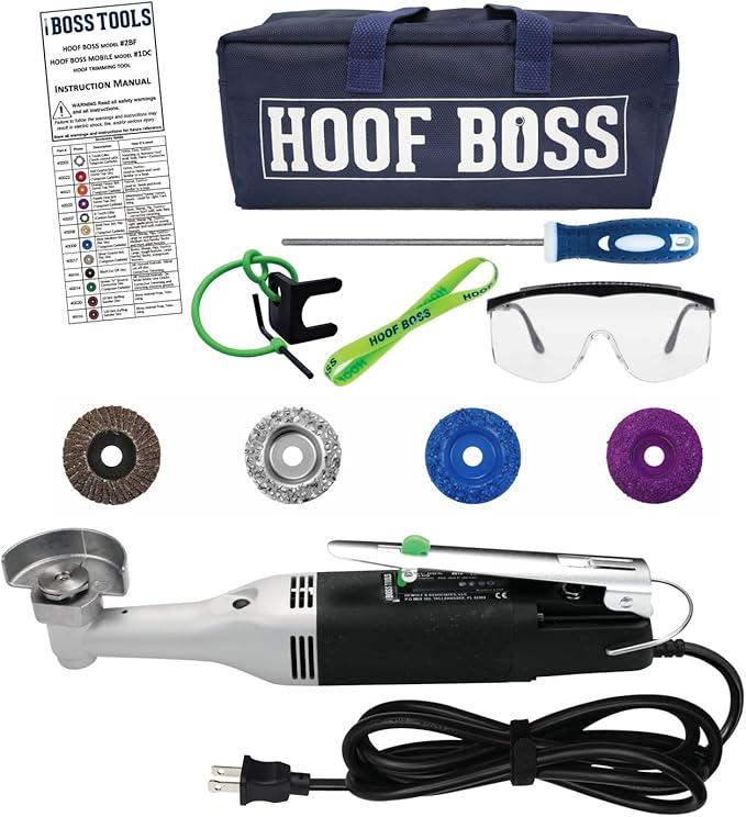 Hoof Boss Electric Sheep Hoof Trimmer Kit, 110V US — Rotary Hoof Grinder for Sheep with Trimming & Finishing Discs, Chain File, Safety Glasses & Tool Bag (Plug‑in)