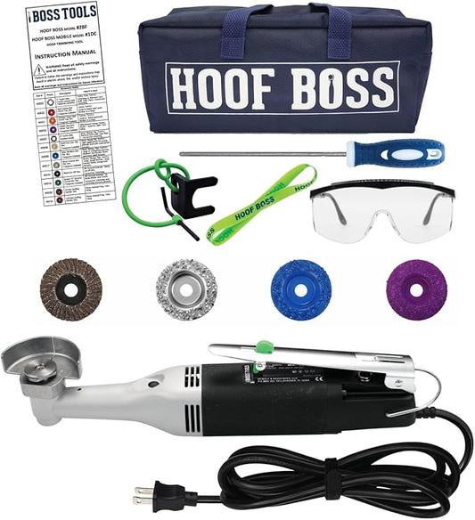 Hoof Boss Electric Sheep Hoof Trimmer Kit, 110V US — Rotary Hoof Grinder for Sheep with Trimming & Finishing Discs, Chain File, Safety Glasses & Tool Bag (Plug‑in)