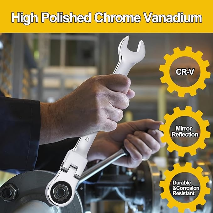 Ratcheting Wrench Set 16 Pcs, Multifuctional Combination Ended Spanner Kit Metric 6-22MM Chrome Vanadium Steel Flex-Head Ratchet Wrenches with Carrying Bag