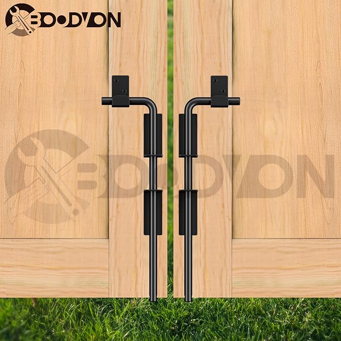 12" Cane Bolt Gate Drop Rod Heavy Duty Gate Hardware, Gate Ground Latch for Wood Metal Vinyl Gates Doors Stopper for Gate Ground, Wrought Iron Gate Latches, Black Finish-2 Pack