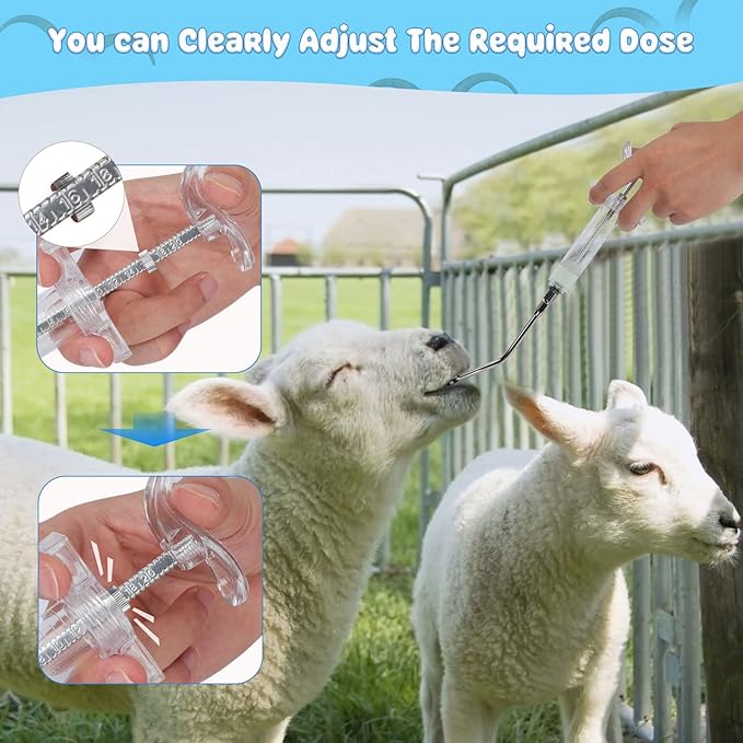 2 Pieces Reusable Goats Syringe with 2 Drench Nozzle, Adjustable Dosage Detachable Sheep Drench Livestock Syringe for Sheep Baby Goat Supplies - 20ML