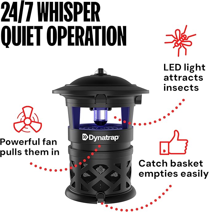 Dynatrap DT1130SR 1/2 Acre Mosquito & Flying Insect Outdoor Trap and Killer – Kills Mosquitoes, Flies, Wasps, Gnats, & Other Flying Insects - Bug Zapper Alternative – Black
