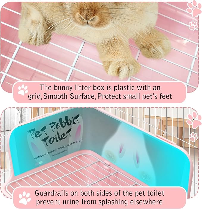 Bunny Litter Box with Grate, Rabbit Corner Litter Pan, Pet Toilet Potty Trainer with Scoop & Disposable Liner for Guinea Pig Ferrets Chinchilla