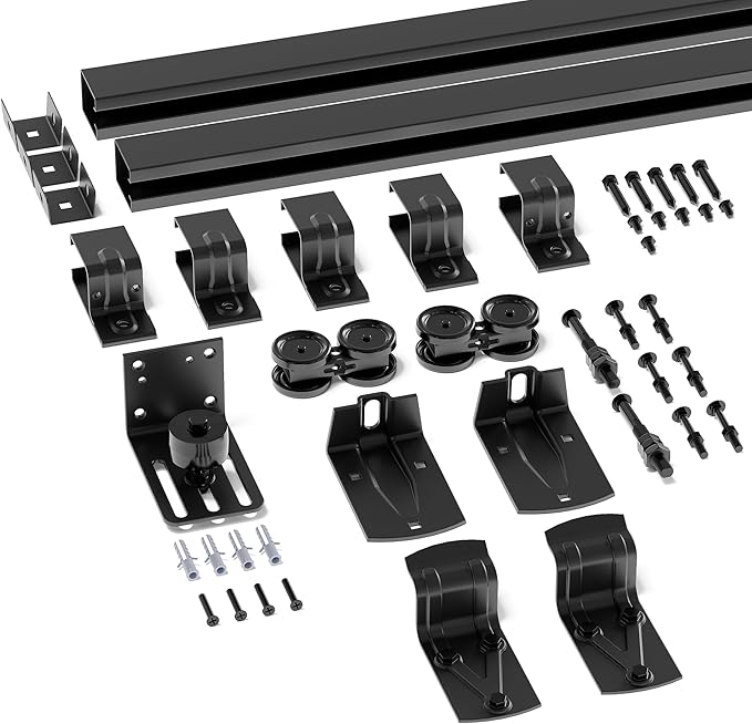 SMARTSTANDARD 7FT Box Rail Hardware - Exterior Barn Door Hardware Kit,Sliding Barn Door Hardware,Heavy Duty Wall Mount Kit,Fit Indoor and Exterior Door,Easy to Install(Widest to 42" Wide Door)