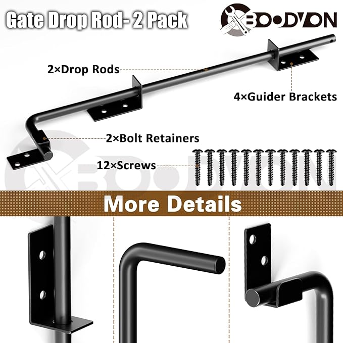 36" Cane Bolt Gate Drop Rod Heavy Duty Gate Hardware, Gate Ground Latch for Wood Metal Vinyl Gates Doors Stopper for Gate Ground, Wrought Iron Gate Latches, Black Finish-2 Pack