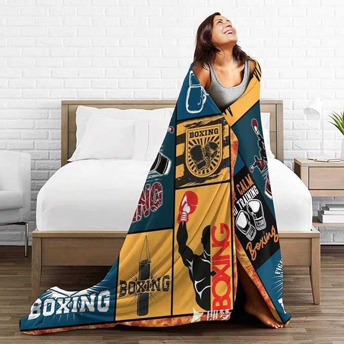 Boxing Blanket Super Soft Warm Boxing Sports Throw Blanket Gift for Men Women Boys Cozy Fluffy Plush Lightweight Flannel Gifts Fleece Blankets for Kids Adults 80"X60"