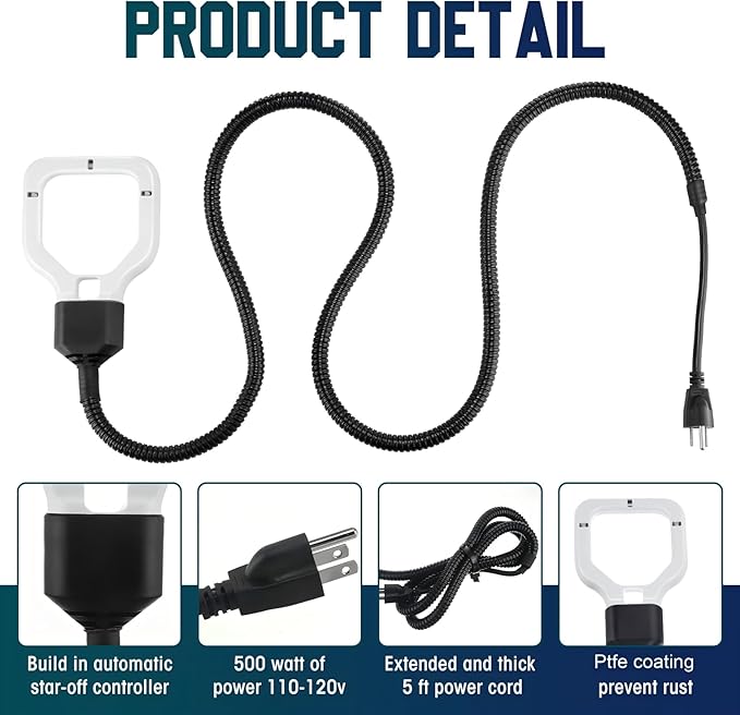 2 Pack 500 Watt Stock Tank Heater Chicken Water Heater, Cast Aluminum Submergible De-icer, Thermostatic Control Water Trough Pond for Livestock Poultry Bird Bath, Cow, Horse Drinking (500w)