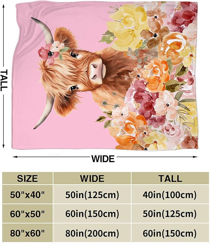 Highland Cow Blanket Ultra Soft Cozy Longhorn Cow Throw Blanket Fleece Fuzzy Plush Bedding Cow Lovers Gifts for Women Girls Kids Adults 60"x50"