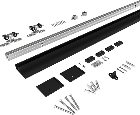 5FT Sliding Barn Door Hardware, Low Clearance Aluminium Alloy Box Rail Hardware for Wooden Barn Door, Interior Sliding Track, Easy to Install, Black