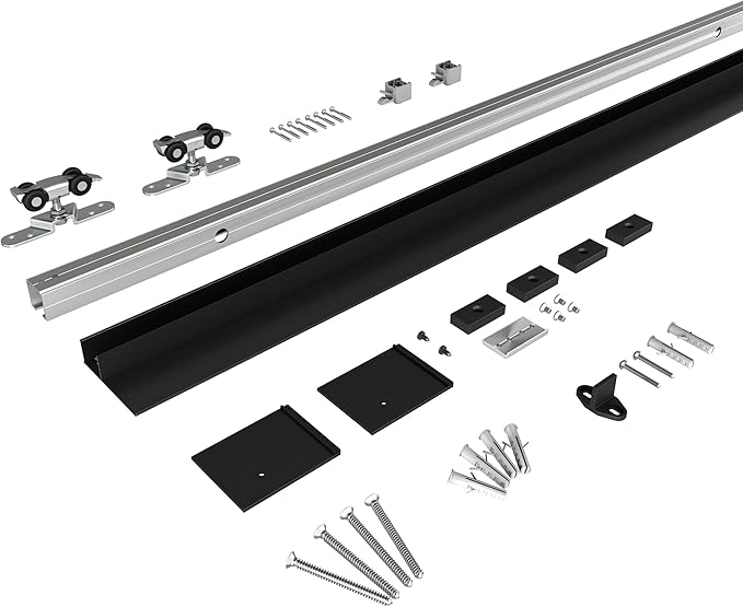 6.6FT Sliding Barn Door Hardware, Low Clearance Aluminium Alloy Box Rail Hardware for Wooden Barn Door, Interior Track, Easy to Install, Black